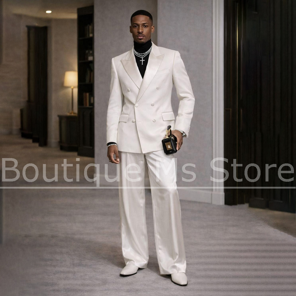 Men Formal Wear Modern - Men's White Satin Suit 2 Piece