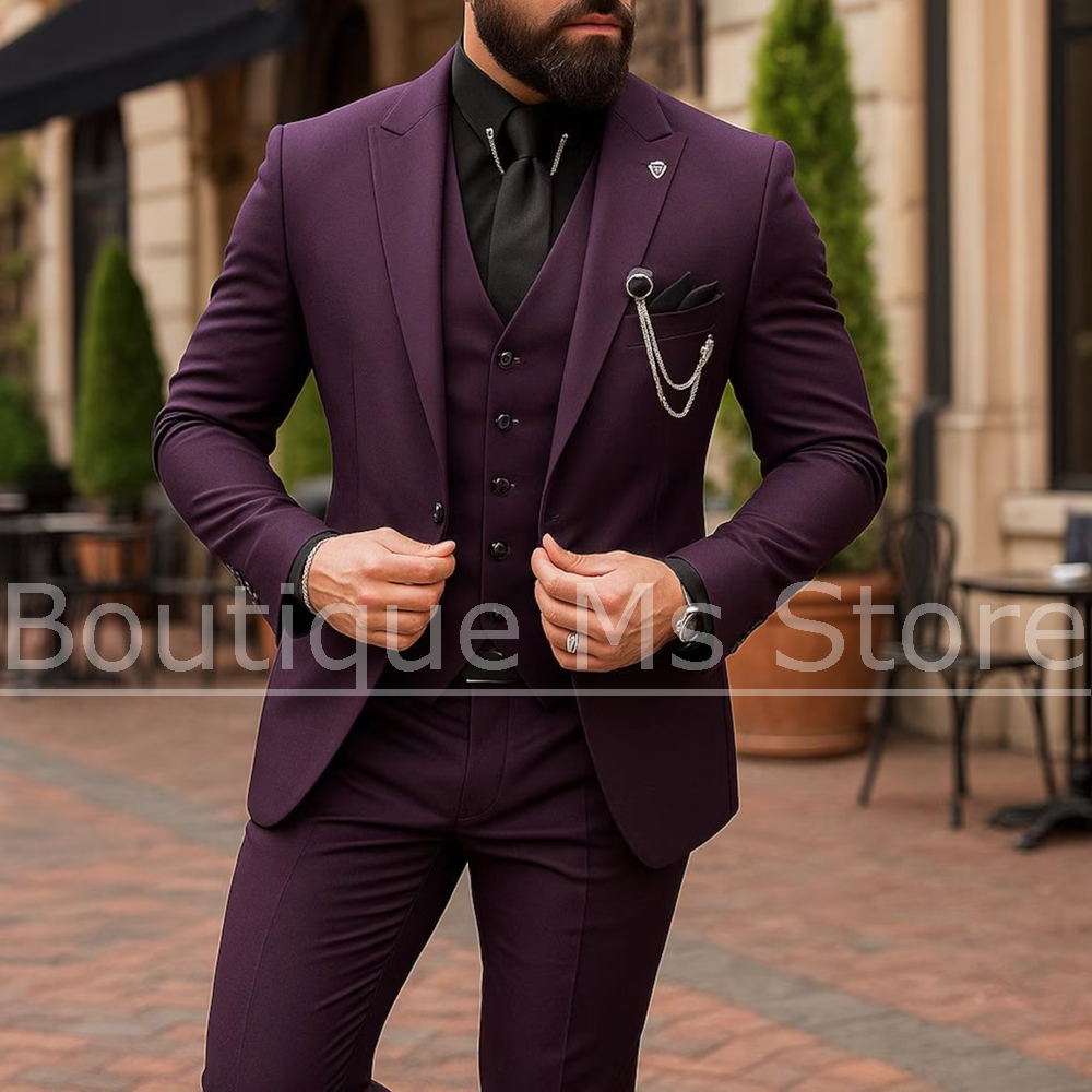 Men's 3 Piece Suit Single Brea - Men Formal Party Wear Outfit ulasan dan harga