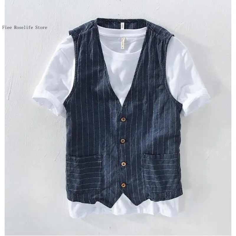 British Casual Linen Vest for  - Men Linen Formal Wear ulasan dan harga