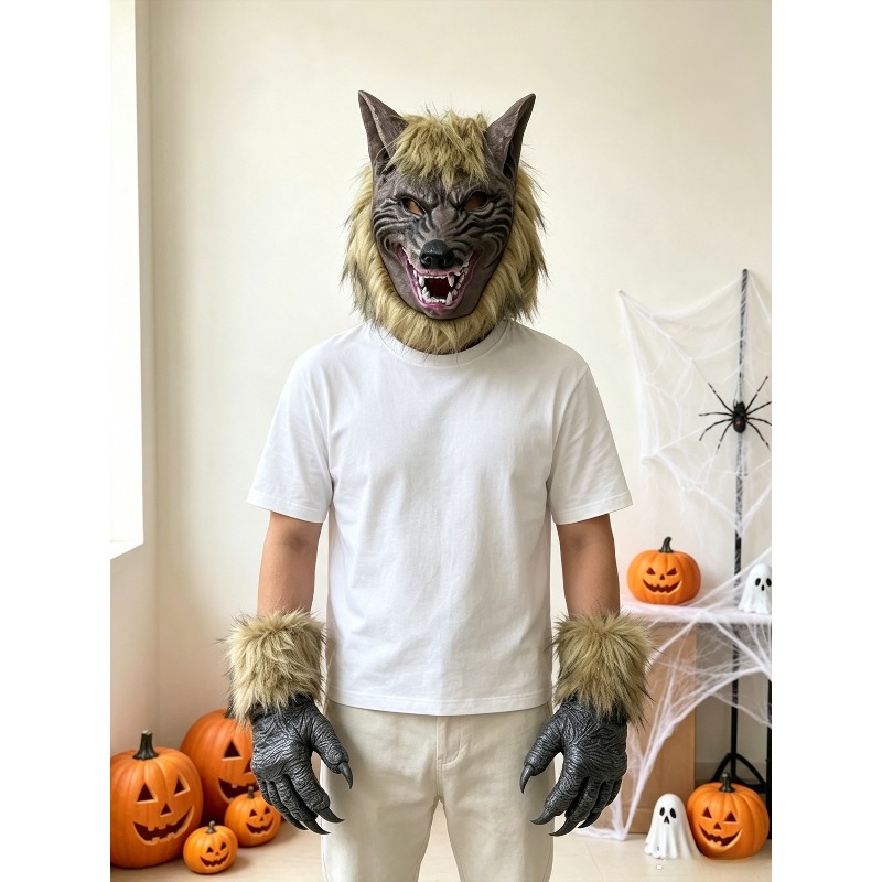 Halloween Wolf Head Mask and G - Formal Wear Gloves Men ulasan dan harga