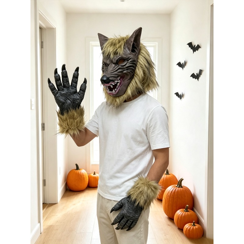 Halloween Wolf Head Mask and G - Formal Wear Gloves Men ulasan dan harga
