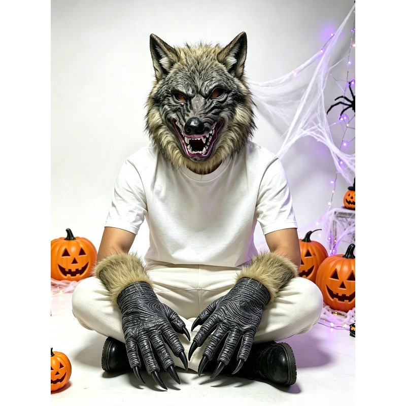 Halloween Wolf Head Mask and G - Formal Wear Gloves Men ulasan dan harga