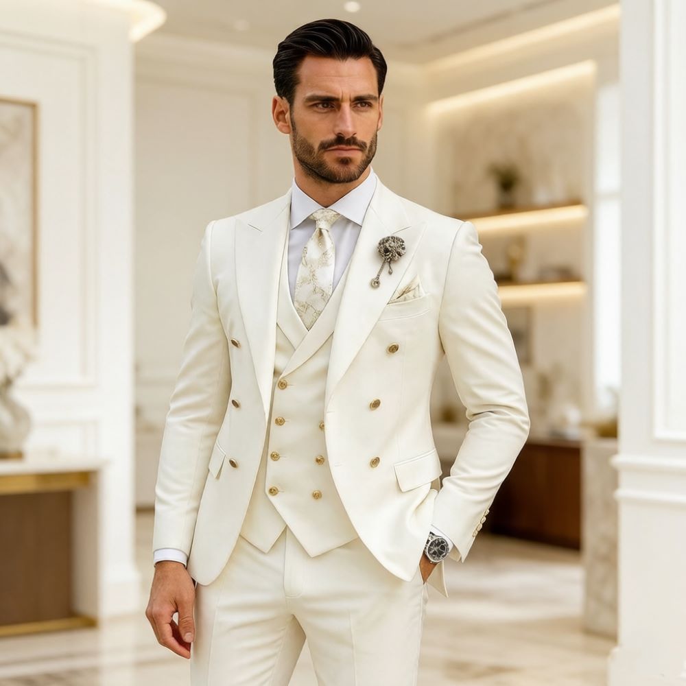 Men Ivory Wedding Suit Slim Fi - Men Formal Wear Modern ulasan dan harga