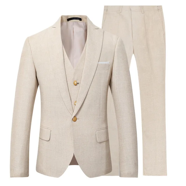 Beige Ivory Men Suit Casual Li - Men Linen Formal Wear ulasan dan harga