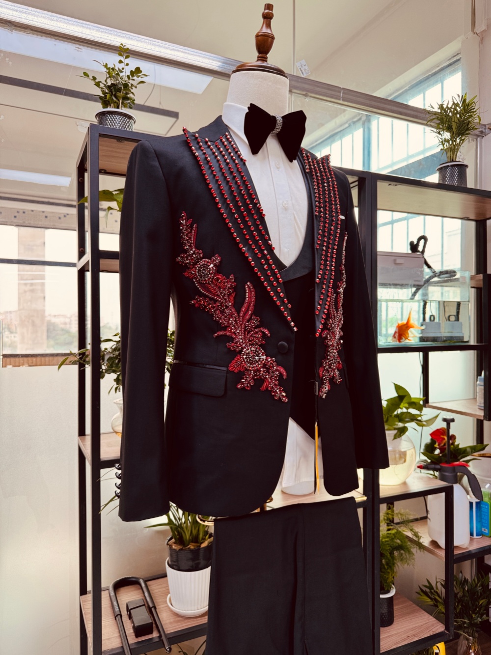 New Men's Red Crystal Suit Set - Men Formal Wear Red ulasan dan harga