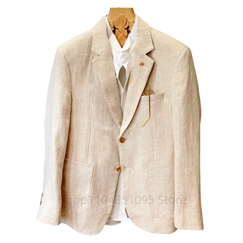 Beige Men Suit Linen Blazers J - Men Linen Formal Wear ulasan dan harga