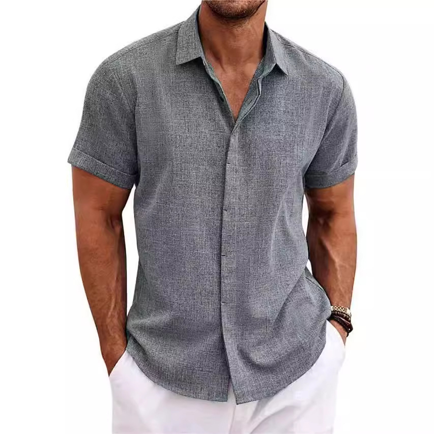 Men's Fashion Casual Solid Col - Men Linen Formal Wear ulasan dan harga