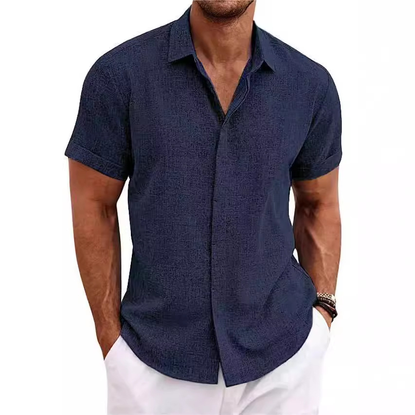 Men's Fashion Casual Solid Col - Men Linen Formal Wear ulasan dan harga