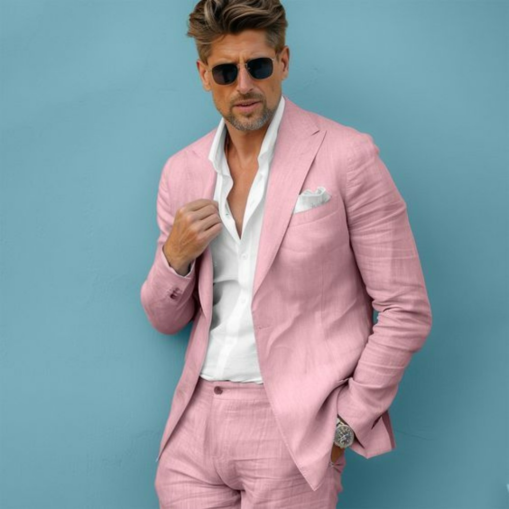 Linen Wedding Men Suits Slim F - Men Linen Formal Wear ulasan dan harga