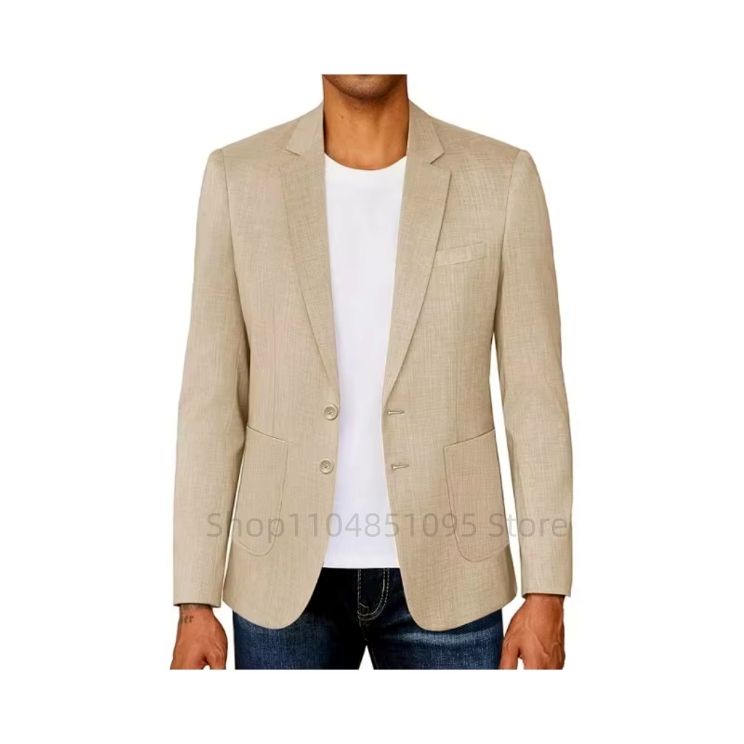 Slim Fit Men's Beige/Blue Line - Men Linen Formal Wear ulasan dan harga