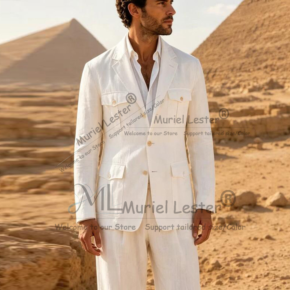 Elegant Suits Men Summer Beade - Men Linen Formal Wear ulasan dan harga
