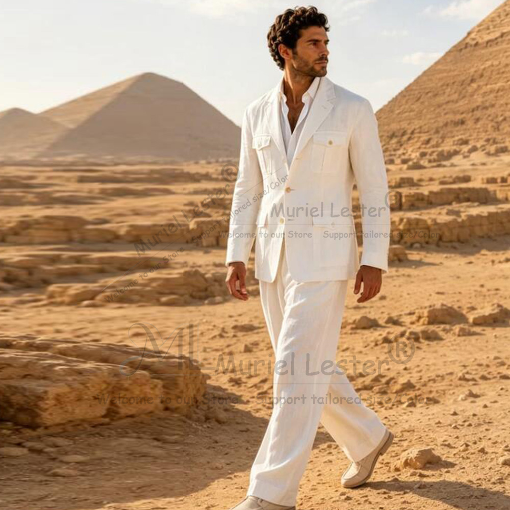 Elegant Suits Men Summer Beade - Men Linen Formal Wear ulasan dan harga