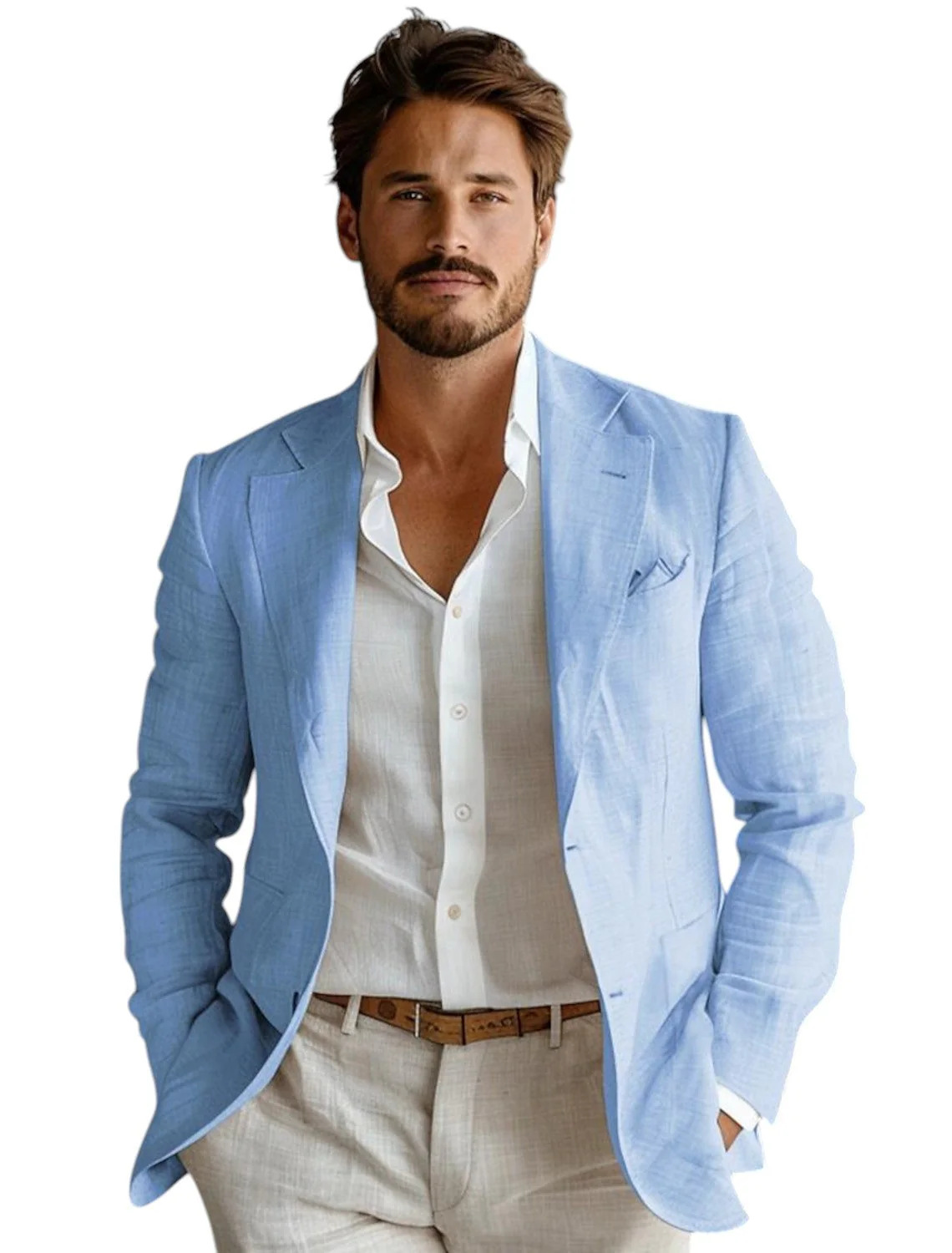 Blue Slim Fit Men's Linen Blaz - Men Linen Formal Wear ulasan dan harga