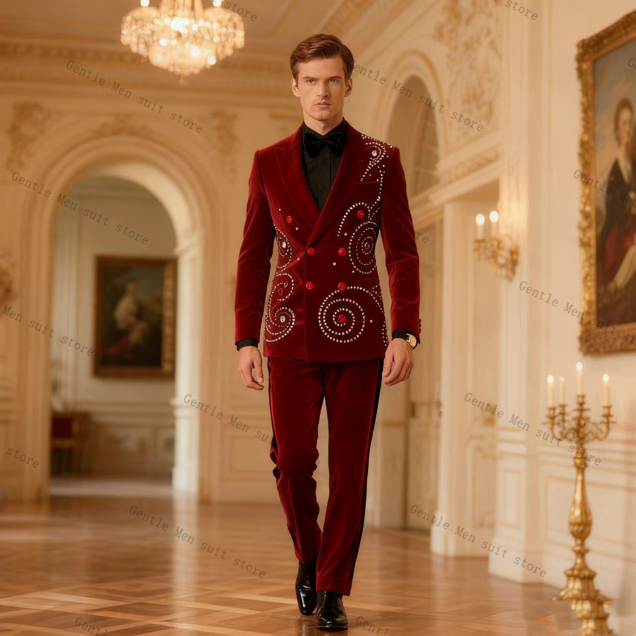 Velvet Crystal Red Men Suit Se - Men Formal Wear Red ulasan dan harga