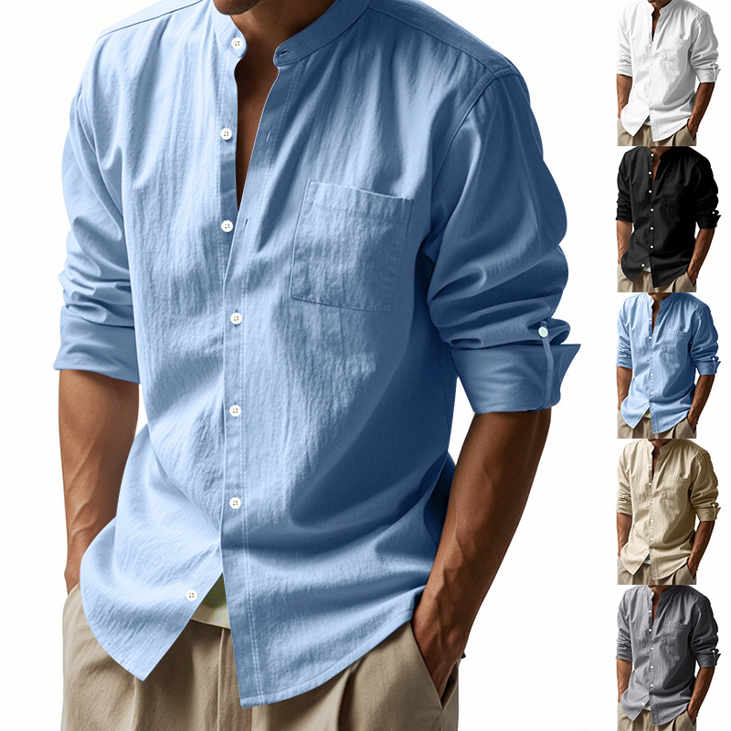 Men's Linen Stand Up Collar Sh - Men Linen Formal Wear ulasan dan harga