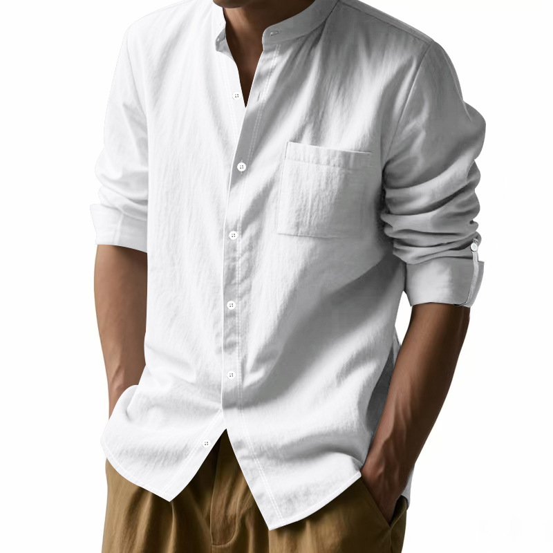 Men's Linen Stand Up Collar Sh - Men Linen Formal Wear ulasan dan harga