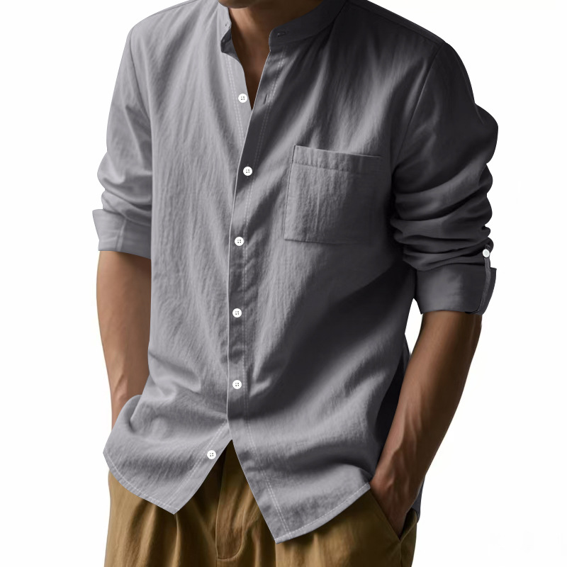 Men's Linen Stand Up Collar Sh - Men Linen Formal Wear ulasan dan harga
