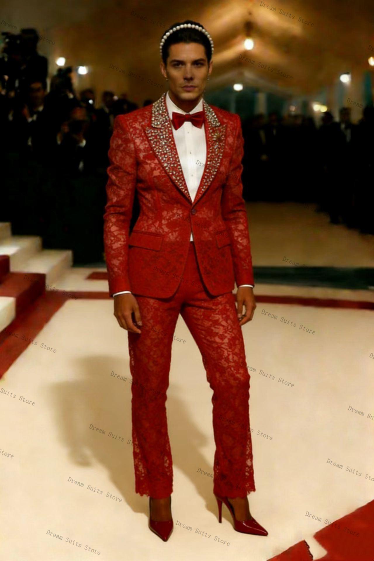 Gold Crystals Men Suit Set 2 P - Men Formal Wear Red ulasan dan harga