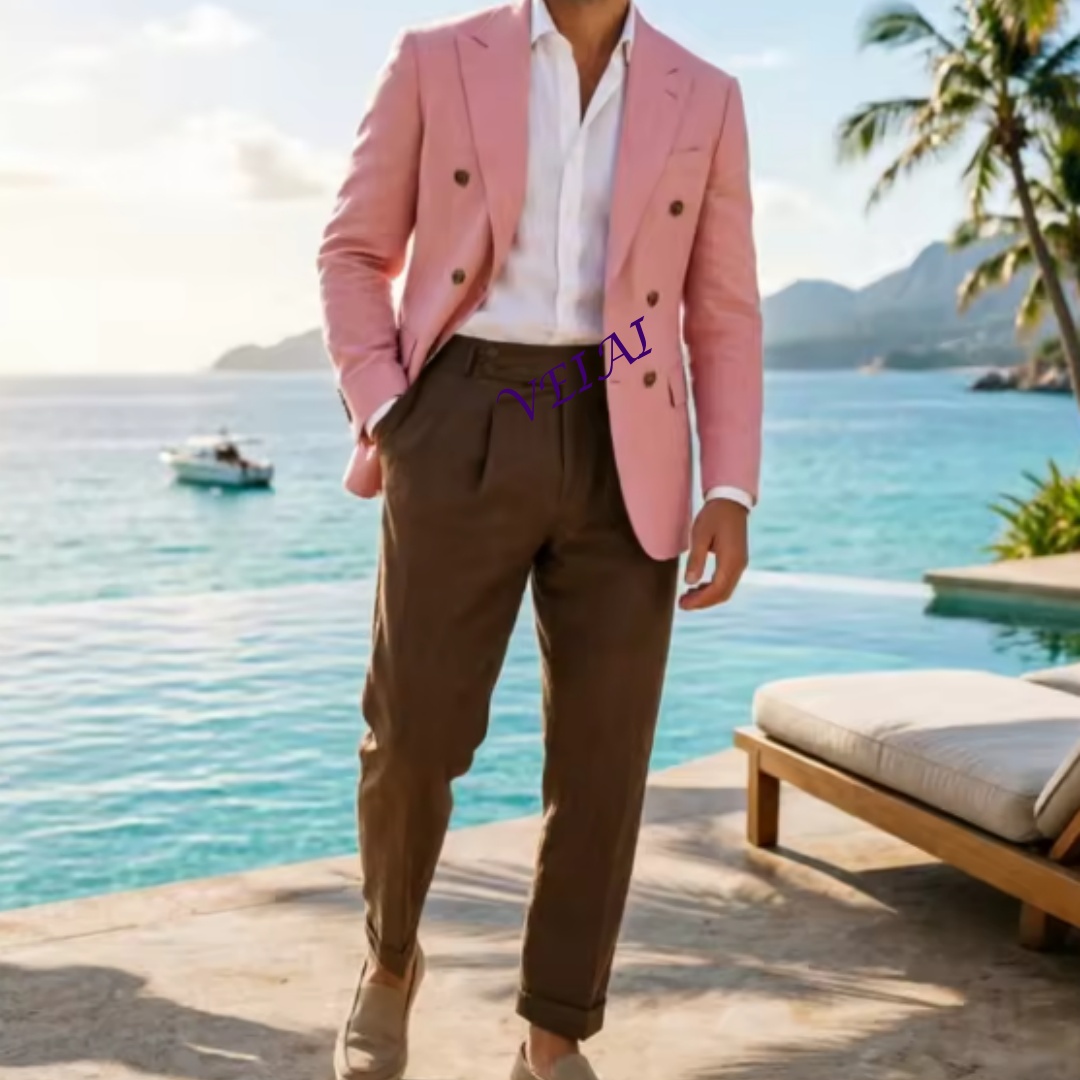 Customized 2 Piece Beige Linen - Men Linen Formal Wear ulasan dan harga