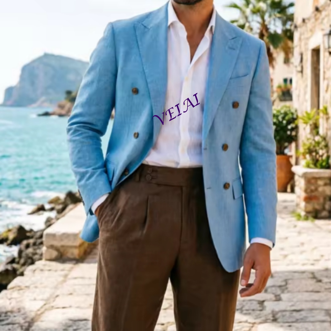 Customized 2 Piece Beige Linen - Men Linen Formal Wear ulasan dan harga